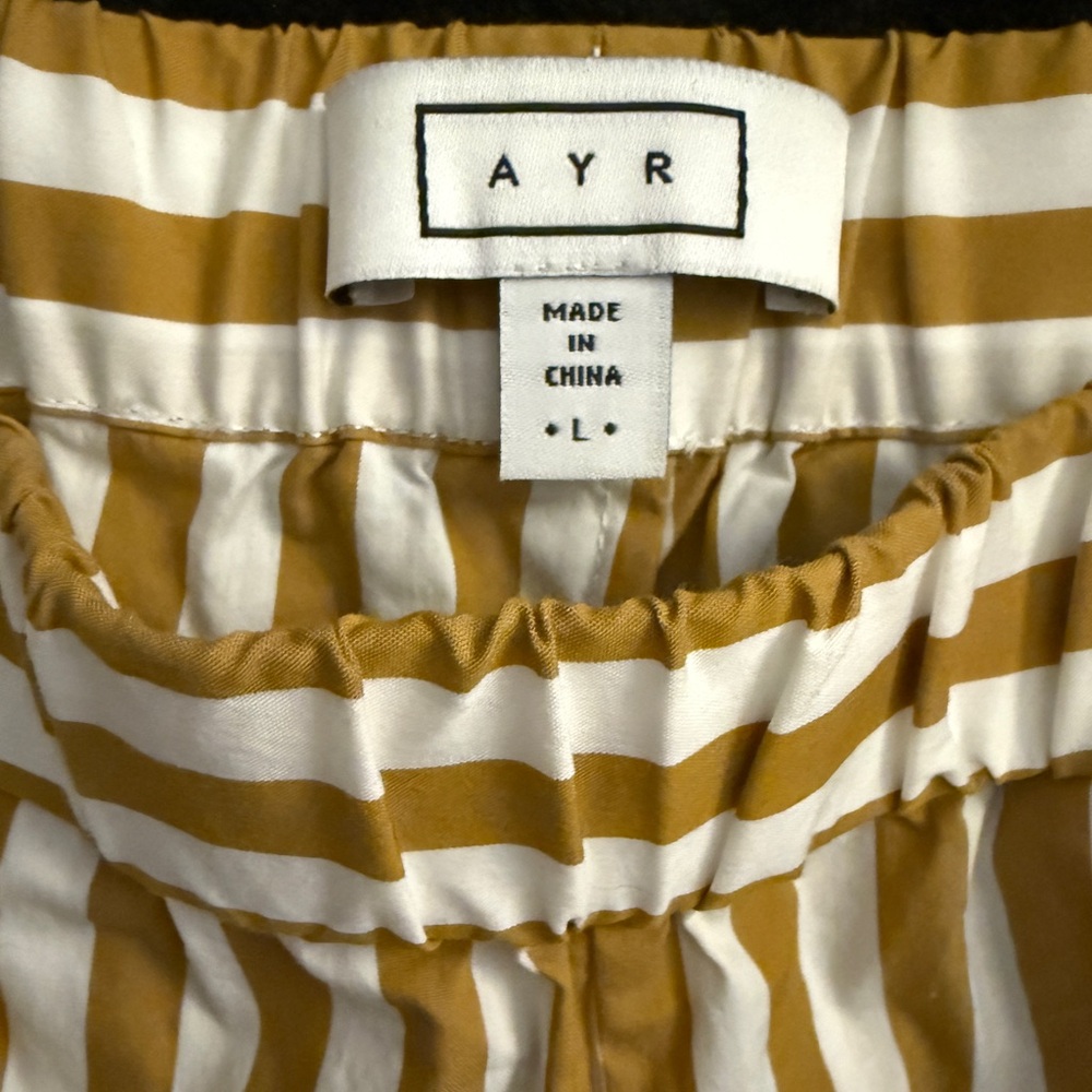 Wide Leg, Cropped, Striped Mustard and White Pants